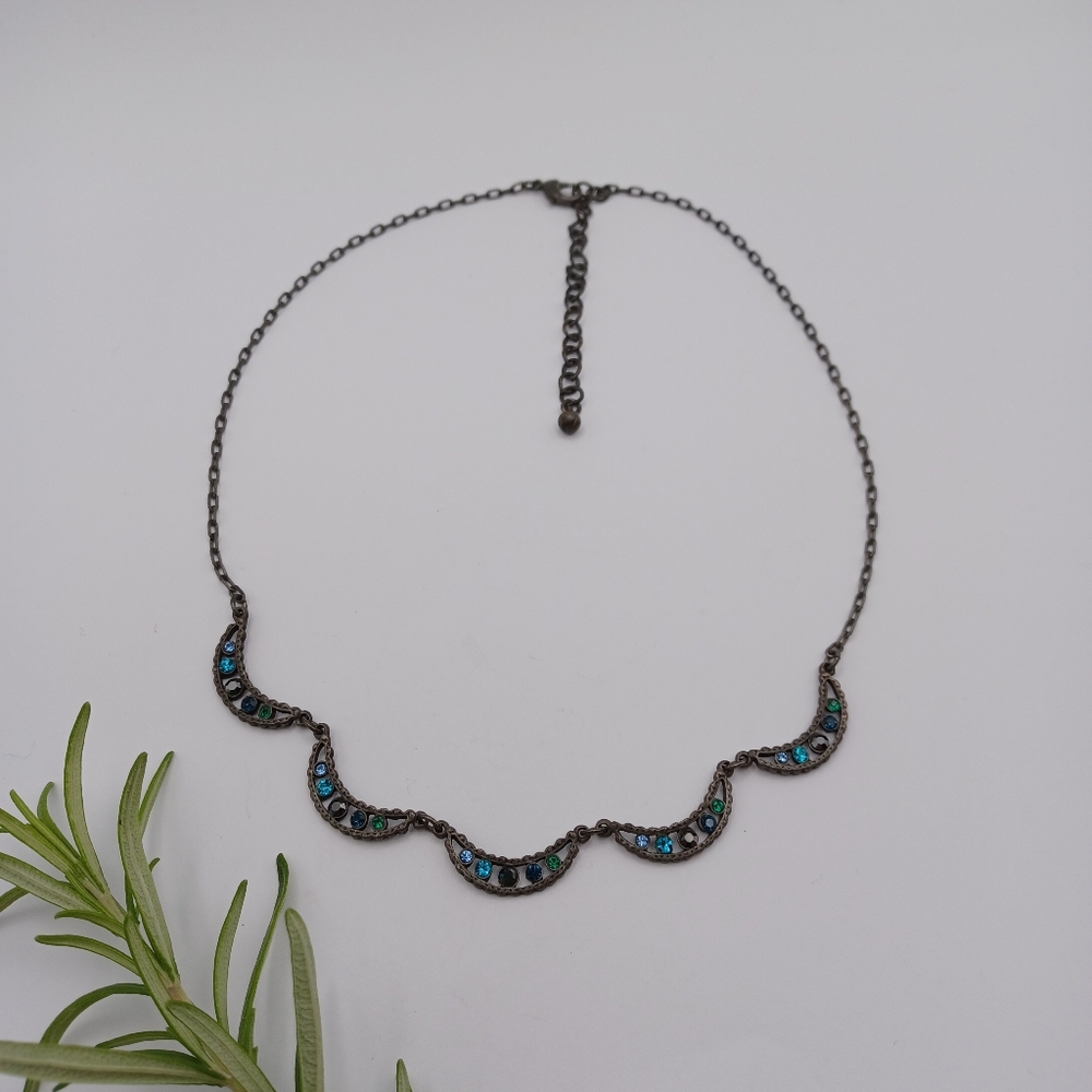 SOLD - Crystal Crescent Necklace - Picture 5 of 14